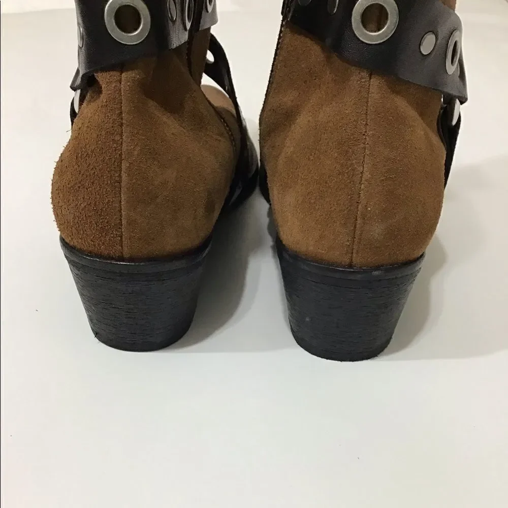 Free People x Farylrobin Brown Tan Suede Ankle Heel Boots Size 6